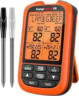 TempSpike 1000FT Wireless Meat Thermometer Digital with 2 Upgraded Ultra-Thin Probe, Smoker Thermometer Wireless for Oven/Rotisserie/Sous Vide/Stove/BBQ Grill Thermometer