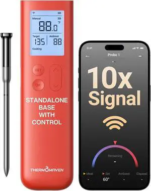 Wireless Meat Thermometer, 10X Enhanced Signal and Stability with Sub-1G, Standalone Base with Display & Control, Certified Accuracy ±0.5°F, WiFi Unlimited Range for BBQ, Oven,Smoker,Grill