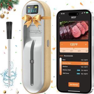Wireless Meat Thermometer, Smart APP with Digital Instant Read, Alarm, Long Bluetooth Range, High-Temp-Resist Food Thermometer for Grilling and Smoking, Cooking, Oven, Rotisserie