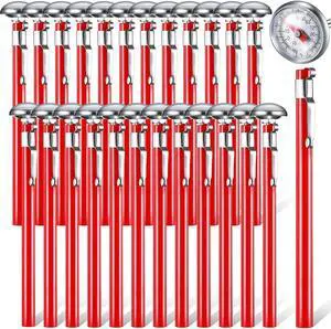 24 Pcs Stainless Steel Kitchen Thermometer with 5 Inches Red Long Stem1 Inch Dial Thermometer Milk Frothing Food Thermometer for Oven Probe Meat Foam Grill BBQ Cooking Chocolate Water