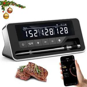 Thermometer Wireless, 800FT WiFi Bluetooth Digital Thermometer with Smart APP, Temp Precise Improved by 100%, Instant Read Food Thermometer with Alerts for Oven Smoker BBQ Grill