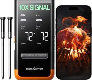 Wireless Bluetooth Smart Meat Thermometer: Standalone Base, Smart WiFi Thermometer with Sub-1G, 6 Sensors NIST Certified Accuracy, 2 Probes, for BBQ, Grill, Oven, Smoker, Rotisserie