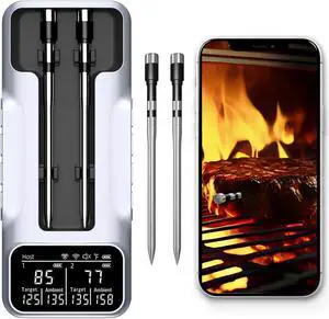 Smart Wireless Meat Thermometer Grill Thermometer with Thin 2 Probes, Digital Bluetooth Food Thermometer, 800ft Long Range, LCD Display, Cooking Thermometer for BBQ/Grill. Christmas Gifts
