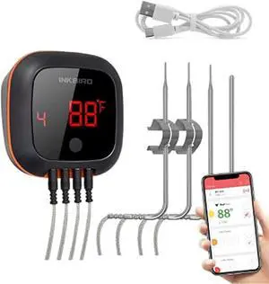IBT-4XS Bluetooth Wireless Grill BBQ Thermometer for Grilling with 4 Probes, Timer, Alarm,150 ft Barbecue Cooking Kitchen Food Meat Thermometer for Smoker, Oven, Drum