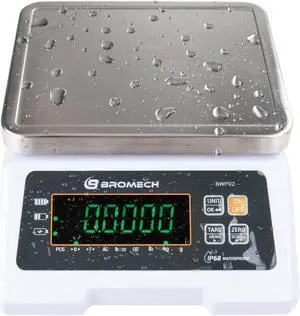 Scale IP68 Weighs g, oz, lb, kg and lb:oz with Counting Function - 33lb Capacity, 0.001lb Increment, Ideal for Wet Products, Portion Control, Commercial - Stainless Steel Platform