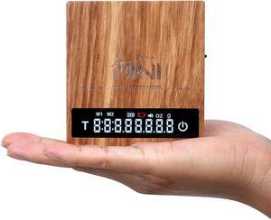0.1g High Precision Digital Mini Coffee Scale, 0.3g to 2kg Measuring Range Rechargeable Espresso Mini Scale with Tare Function, LED Display(Wood)