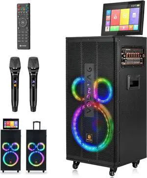 Professional Karaoke Machine with Lyrics Display Screen for Adults, Portable Bluetooth Karaoke PA Speaker System with 2 UHF Wireless Microphones Built in 14.1" Touch Tablet & WiFi, by Vangoa