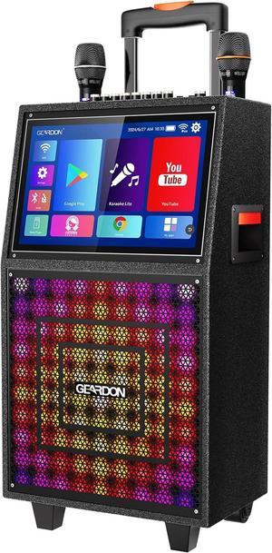 Karaoke Machine with Lyrics Display Screen for Adults, Built-in 15 Inches Tablet, Bluetooth Speaker with 2 Wireless Mics, DJ Lights, Portable Karaoke System for Any Occasion