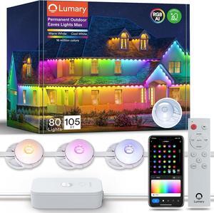 Permanent Outdoor Lights Max 105ft with 80 LED Eave Lights 4800lm, RGBAICW Smart Outdoor Lights IP67 Waterproof, IC Control &Scene Modes for Halloween Christmas Decoration, Works with Alexa