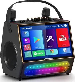 Karaoke Machine with Lyrics Display Screen for Adults, Bluetooth Speaker with 2 Rechargeable UHF Mics, Built-in 14" Tablet & WiFi, DJ Lights, Portable Karaoke System for Party(Stand Included)