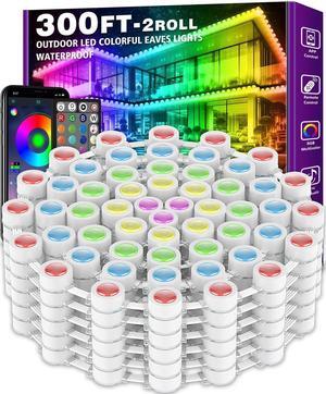 300FT Permanent Outdoor RGB Lights - IP67 Waterproof with Smart App Control Remote,DIY Scene Modes, Music Synchronization, Eaves Lights For Garden Decor, Deck, Christmas, Party, Party, Halloween,Roof