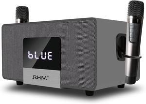 K222 Karaoke Machine, with 2 Wireless Microphones & 5 Music Modes, Support Optical/Bluetooth/AUX/USB/PC, Wooden Bluetooth Speaker for TV/Home/Meeting/Karaoke/Party, Great for Music Lovers