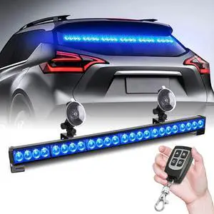 Emergency Strobe Police Lights Bar Directional Traffic Advisor Warning Strobe Flash Lights for Vehicles Accessories Suction Mounting Bracket 27 Inch 6 Panel Led Wireless Remote Control Blue