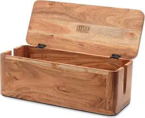 Cable Management Box - Acacia Wood Cable Organizer Box and Power Strip Box for Electrical Cord Management - Desk Cord Hider and Floor Cable Management - Wire Storage and Organization for Cords
