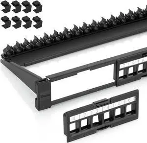 Media Solutions 24 Port Keystone Patch Panel (2-Pack) - Use with Slim Profile Keystones ONLY (Wider Jacks May not fit Side by Side) - with Adjustable Rear Cable Management Bar