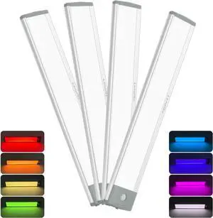 4 Set RGB Under Cabinet Lighting,USB Rechargeable Adjust Brightness Color Light, Wireless Magnetic Portable Under Cabinet Linghts,Motion Sensor Color Changing Light for Party, Bar