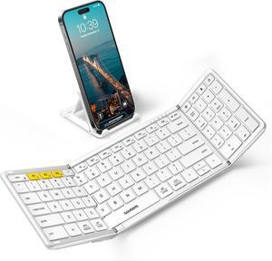 Bluetooth Keyboard with Numeric Keypad, Samsers Full-Size Wireless Folding Keyboard with PU Leather, Portable Travel Keyboard for iOS Android Windows MacOS, Support 3 Device(BT5.1 x 3) Silver
