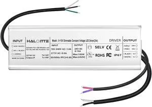 100W LED Driver, 120-277Vac to 24Vdc Constant Voltage Output, 0-10V Dimmable, Isolated 100 W Power Supply, IP67 Waterproof Low Voltage Transformer for LED Light Bar, String Light, UL FCC, 1PK