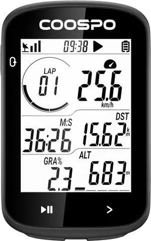 CS300 GPS Bike Computer, 2.6 inches Huge Screen Wireless Cycling Computer, Bluetooth ANT+ Sensor Support Bicycle Speedometer with Automatic Backlight, IPX7 Waterproof, 40 Hr Battery Life, Black