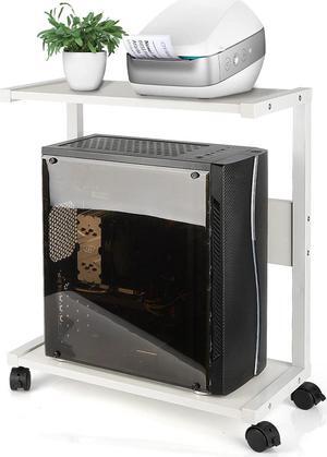 Computer Tower Stand, PC Stand 2-Tier CPU Stand with Lockable Wheels Under Desk Fits Most PC (White)