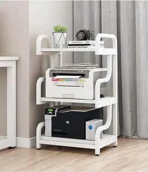 3-Tier Printer Stand with Wheels Movable Storage Cart Floor-Standing Multi-Purpose Shelf Rack for Media Player Scanner Files Books Microwave Oven in Kitchen Living Room Home Office (White)
