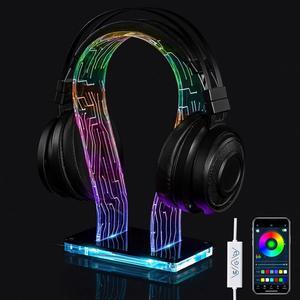 RGB Headphone Stand with 213 Modes and 60000 Colors, Gaming Headset Stand RGB with Remote and App Controls, Universal Design, Perfect Acrylic Headset Holder for Gaming, Home Office