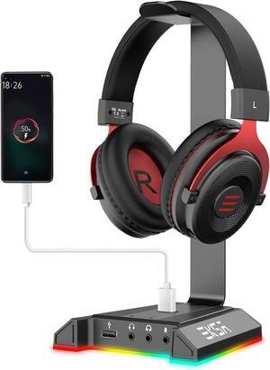 Headphone Stand, RGB Gaming Headset Stand for Desk with 7.1 Surround Sound, Headphone Holder with 3.5mm Aux and 2 USB Ports, Aluminum PC Gamer Headset Accessories for All Headphones Size