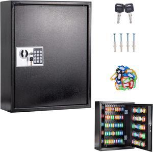 Key Box Wall Mount 200 Position Valet Digital Key Cabinet Lock Box with Code, Electronic Key Holder Lockbox with Key Tags, Key Organizer Locker Box, Black