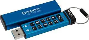 Ironkey Keypad 200 32GB Encrypted USB | Alphanumeric Keypad | Multi-Pin Access | XTS-AES 256-bit | FIPS 140-3 Level 3 Certified | Brute Force & BadUSB Protection | IKKP200/32GB,Blue