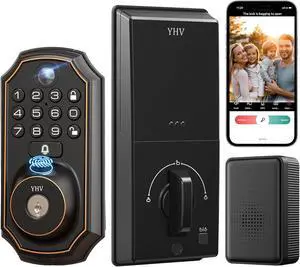 Entry Door Lock with Camera Fingerprint Smart Door Lock with App Remote Control, Wi-Fi Connected Electronic Keypad Code Deadbolt Auto Unlock for Front Door