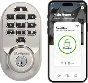Halo Wi-Fi Smart Lock, Keyless Entry Door Deadbolt, Geofence Auto-Unlock, Grade AAA Certified, No Hub Easy Install, Satin Nickel Lifetime Finish Warranty, Backlit Keypad