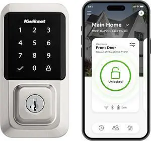 Halo Wi-Fi Smart Lock, Keyless Entry Door Deadbolt, Geofence Auto-Unlock, Grade AAA Certified, No Hub Easy Install, Satin Nickel Lifetime Finish Warranty, Touchscreen