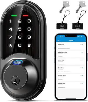Smart Lock, Fingerprint Door Lock, 7-in-1 Keyless Entry Door Lock with App Control, Electronic Touchscreen Keypad, Smart Deadbolt, Biometric Smart Locks for Front Door, Matte Black