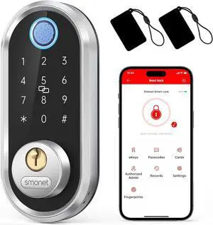 Smart Deadbolt, SMONET Fingerprint Electronic Deadbolt Door Lock with Keypad-Bluetooth Keyless Entry Keypad Smart Deadbolt App Control, Ekeys Sharing, App Monitoring Auto Lock for Homes and Hotel