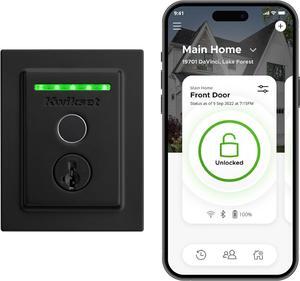 Halo Touch Fingerprint Wi-Fi Smart Lock, Keyless Entry Door Low Profile Deadbolt, Geofence Auto-Unlock, Grade AAA Certified, No Hub Easy Install, Matte Black Lifetime Finish Warranty, Square