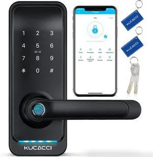 Smart Door Lock with Handle: Keyless Entry Door Lock - Fingerprint Keypad Door Lock - Digital Door Lock - WiFi Smart Lock for Front Door - IP66 Weatherproof - Easy Installation(Black)
