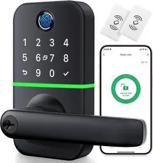 Smart Door Lock with Handle: Kucacci Keyless Entry Door Lock - Digtal Door Lock with Keypad Code - Fingerprint Door Lever Lock Deadbolt Alternative - Electronic Smart Lock for Front Door