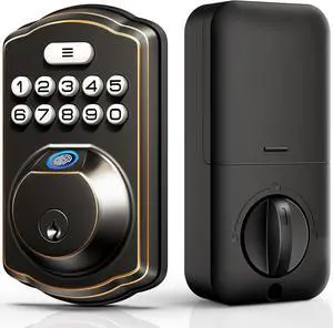 Fingerprint Door Lock, Keyless Entry Door Lock, Electronic Keypad Deadbolt, Biometric Smart Locks for Front Door, Auto Lock, Anti-Peeking Password, Easy Install, Oil Rubbed Bronze