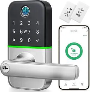 Smart Door Lock with Handle: Kucacci Keyless Entry Door Lock - Smart Lock for Front Door - Electronic Door Lock with Keypad for Exterior Door - Deadbolt Lever Alternative - Easy Installation