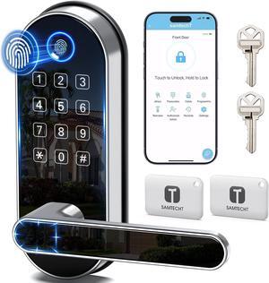 Keypad Fingerprint Smart Lock: Digital Door Lock with Code Passcode, Electronic Door Handle, Biometric Door Knob for Entry Door, Bedroom Door (Silver)