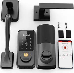 Entry Door Lock with Handle, Hornbill Smart Front Door Lock Set, Electronic Keypad Deadbolt Lock, Alexa Front Door Handle Set, Digital Lock via Bluetooth APP/Keyfob/Auto Lock-Matte Black