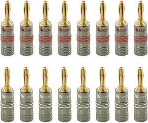 Ultimate Series 24K Gold Plated Beryllium Red Copper Banana Plug 12-18 AWG Gauge Size 4mm Connector for Speakers Wire Amplifiers Hi-Fi Sound Systems (16 Pcs (8-Pairs), Banana Plugs)