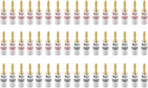 Excel Series 24k Gold Plated Banana Plug 12-18 AWG Gauge Size 4mm for Speakers Amplifier Hi-Fi Receiver Stereo Home Theatre Audio Wire Cable Connector Set Screw Type 48 Pcs (24-Pairs)