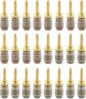 FanLock Excel Series 24k Gold Plated Banana Plug 10 AWG - 18 AWG Gauge Size 4mm for Speakers Amplifier Hi-Fi Stereo Home Theatre Radio Audio Wire Cable Quick Connector, 24 Pcs (12-Pairs)