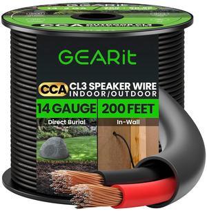 14/2 Speaker Wire (200 Feet) 14 Gauge (Copper Clad Aluminum) - Outdoor Direct Burial in Ground/in Wall / CL3 CL2 Rated / 2 Conductors - CCA, Black 200ft