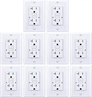 20 Amp GFCI Outlet, Tamper-Resistant GFI Receptacle with LED Indicator, Self-Test Ground Fault Circuit Interrupter, Decorator Wall Plates and Screws Included, UL Listed, White10 Pack