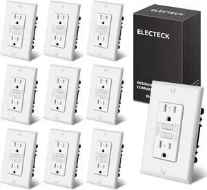 ELECTECK 10 Pack GFCI Outlets 15 Amp, Tamper Resistant (TR), Ultra Slim GFI Receptacles with LED Indicator, Ground Fault Circuit Interrupter, Decor Wallplate Included, ETL Listed, White