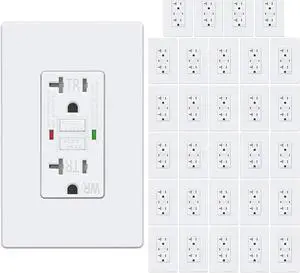 30 Pack GFCI Outlets 20 Amp, Outdoor Weather Proof (WR), Self-Test GFI Receptacles with LED Indicator, Ground Fault Circuit Interrupter, Screwless Wallplate Included, UL Listed, White