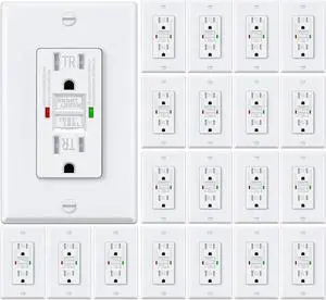 20 Pack GFCI Outlets 15 Amp, Tamper Resistant (TR), Self-Test GFI Receptacles with LED Indicator, Ground Fault Circuit Interrupter, Decor Wallplate Included, UL Listed, White