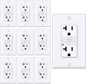 BESTTEN 20 Amp GFCI Outlet, GFI Outlet with LED Indicator, Ground Fault Circuit Interrupter, Non-Tamper-Resistant, Wallplate Included, ETL Certified, 10 Pack, White